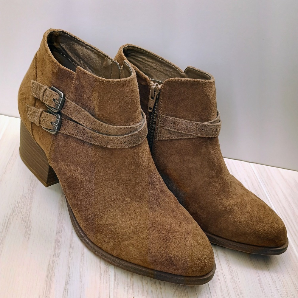 SONOMA Brown Esmetaupe Ankle Booties Boots Faux Suede Zip Buckle Women's 10‎ M